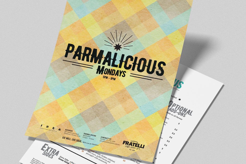 Fratelli Parmalicious (Parma) Mondays logo symbol for Italian restaurant branding, premium hospitality graphic design Melbourne