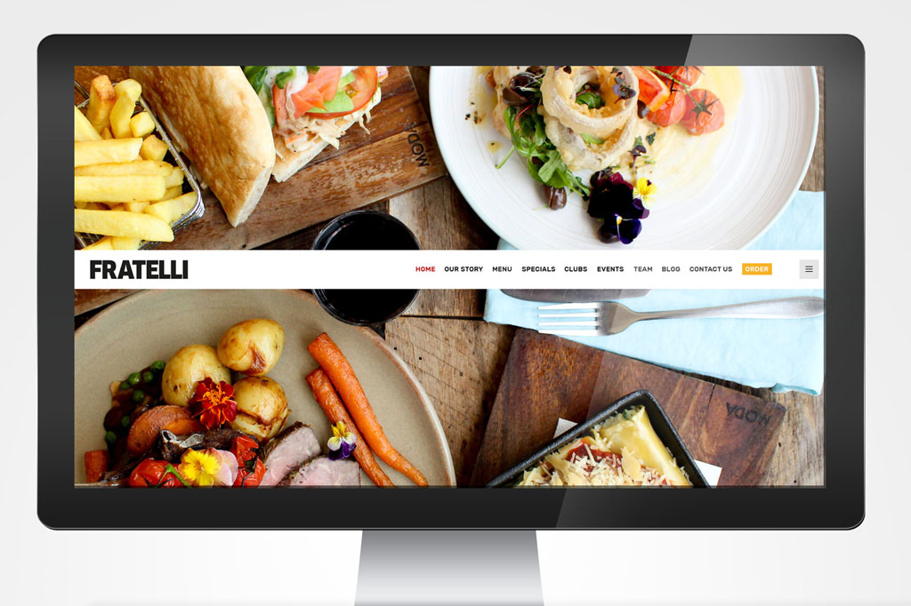 Fratelli website home page design showcasing modern rustic Italian restaurant branding responsive digital design and premium hospitality identity Melbourne
