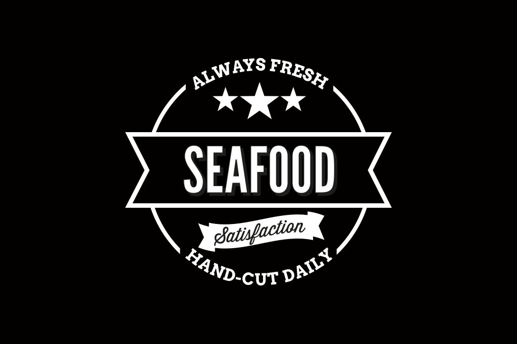 Retro seafood logo reversed white on black background reflecting consistent visual identity design for Sofia Frankston kiosk Melbourne