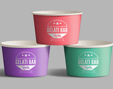 Branded gelati cups with retro logo design showcasing cohesive hospitality branding for Sofia Frankston kiosk Melbourne