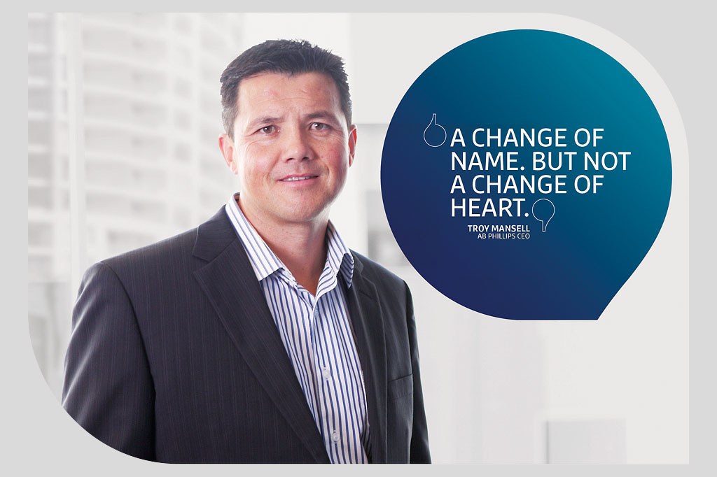 AB Phillips CEO featured in rebranding campaign communicating transition from Austbrokers Phillips while maintaining trusted client relationships