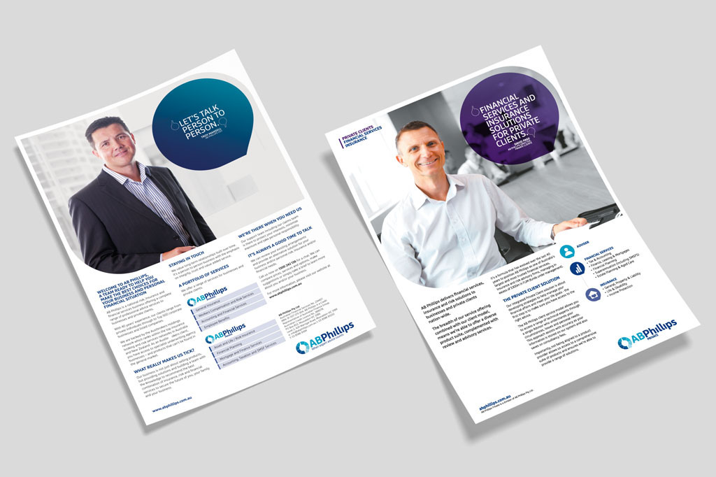 AB Phillips flyer design promoting corporate insurance, risk management and financial services through professional branding and communication design Melbourne