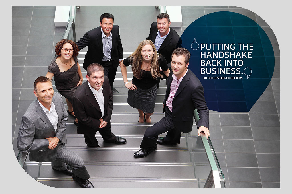 AB Phillips CEO and directors featured in corporate branding campaign highlighting relationship-focused financial services and strategic brand revitalisation by Melbourne freelance branding consultant
