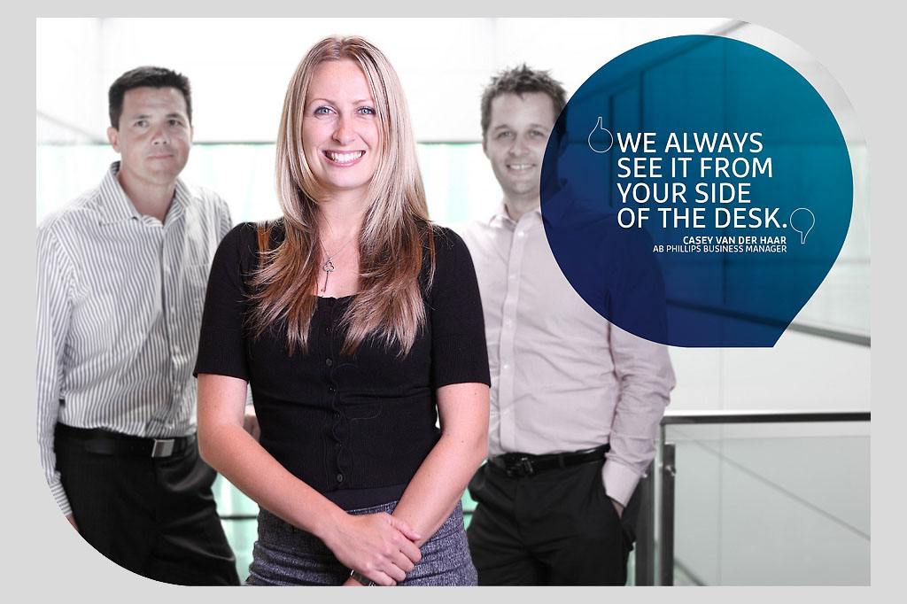 AB Phillips business manager featured in corporate advertising campaign communicating personalised financial services and customer-focused brand positioning Melbourne