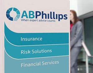 AB Phillips outdoor signage rebranding highlighting Insurance, Risk Solutions and Financial Services