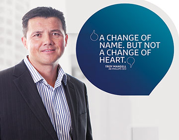 AB Phillips CEO advertising campaign communicating personalised financial services and customer-focused brand positioning Melbourne