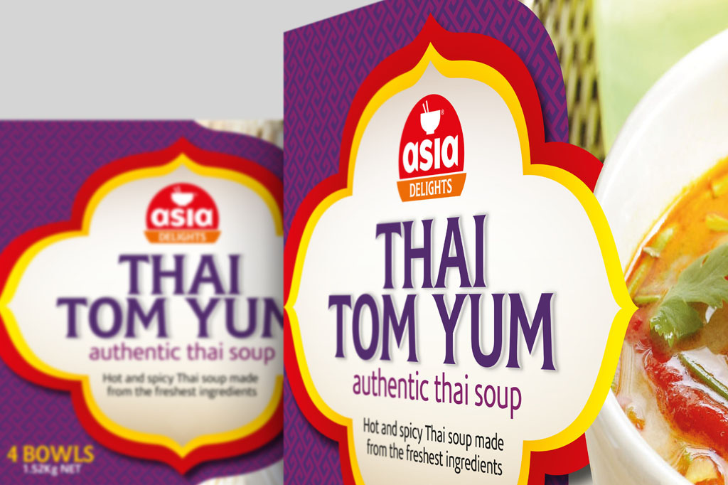 Close-up of Asia Delights food packaging highlighting logo design, packaging branding and retail-ready FMCG packaging created by Melbourne freelance designer