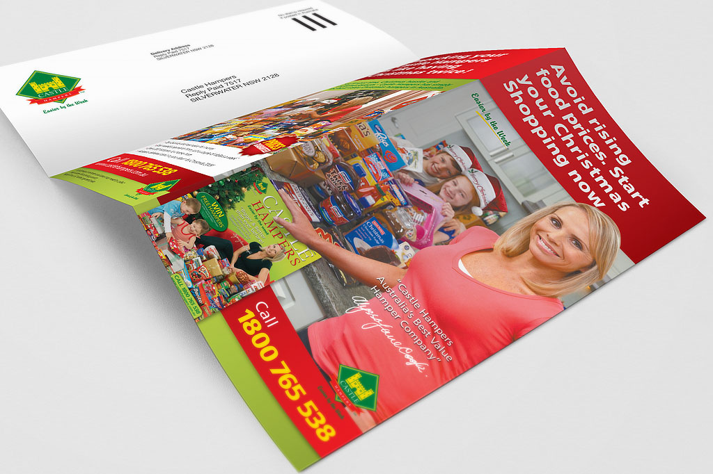 Castle Hampers direct mail pack featuring reply card and order form designed to generate leads through strategic direct response marketing Melbourne