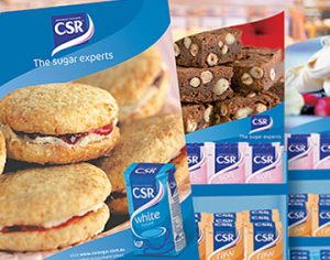 CSR supermarket point of sale poster featuring refreshed sugar brand identity, retail marketing and packaging design by Melbourne freelance branding consultant