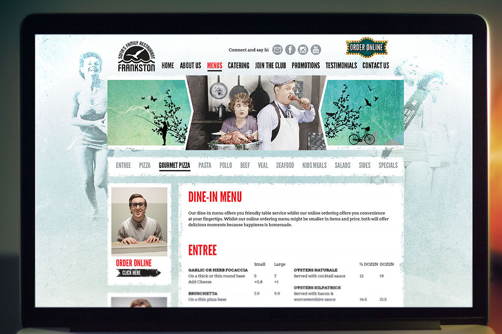 Sofia's Frankston restaurant website displayed on laptop showcasing hospitality branding, digital design and user experience by Melbourne freelance designer