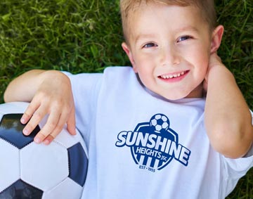 Rebranded Sunshine Heights Junior Soccer Club logo emblem that celebrates the club's heritage while creating a distinctive sports brand identity by Melbourne freelance branding consultant.