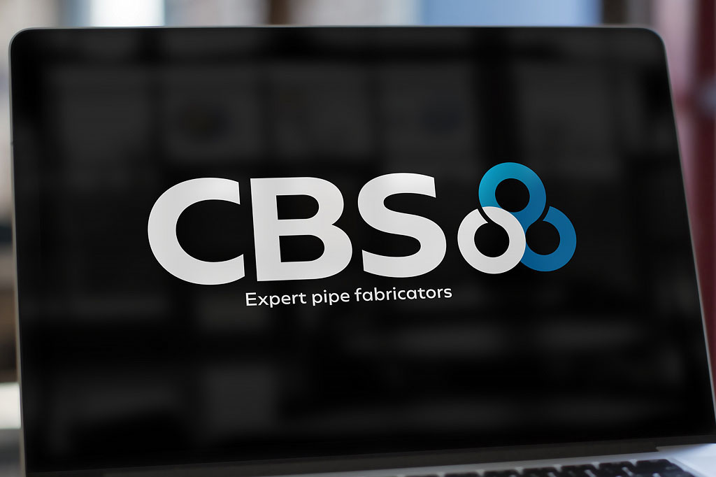 CBS logo displayed on a laptop screen showcasing professional brand identity, logo design and corporate branding for a pipe fabrication business by Melbourne freelance branding consultant.